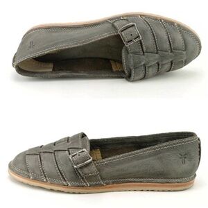 Frye Milly Leather Fisherman Buckle Flats Loafers Charcoal Gray Size 9.5